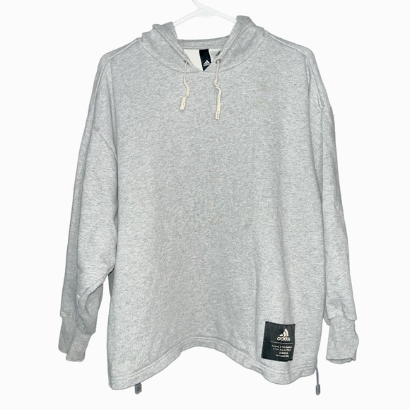 ADIDAS Women's Heather Gray Heavy French Terry Boxy Hoodie Sweatshirt Size Small - Picture 2 of 6